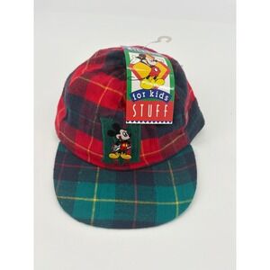 Vintage Mickey Mouse Kids Plaid Cap Hat Fresh Caps Disney Red‎ Green